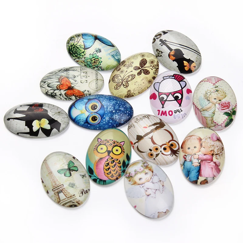 20 шт. 20x30 мм случайно Смешанная Сова и искусственное овальное плоское стекло