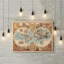 Cuadro de Mapa del viejo mundo Vintage lienzo pintura cuadro de pared moderno para sala de estar sin marco estampado de arte decorativo Póster