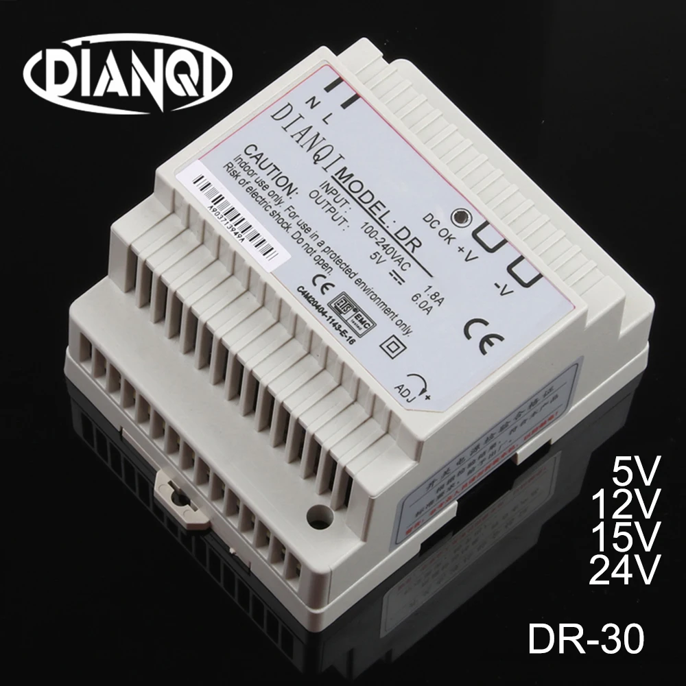 DIANQI Din rail источник питания DR-30w 5V 12V 15V 24V Переключатель Блок питания преобразователь переменного тока в постоянный DR-30-5V DR-30-12V DR-30-24V хорошего качества