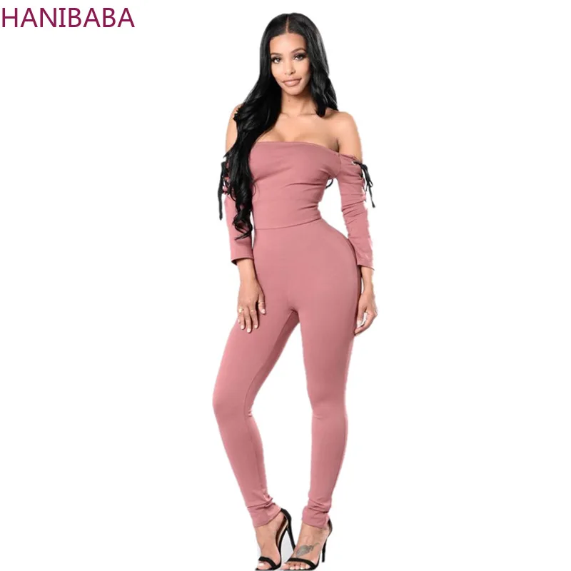 

Bandage Bodycon Jumpsuit Pink Slim Strapless Tube Top Long Sleeve Strap Tights Cotton Casual Club Sexy Rompers Women Jumpsuit