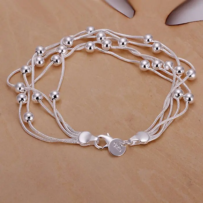 

H234 925 jewelry silver plated Bracelet Fashion Jewelry Bracelet Five-line light bead bracelet awoa jnva