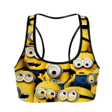 Женский спортивный короткий жилет с принтом миньонов, беспроволочное нижнее белье, бесшовный эластичный Топ на бретелях, мягкий бюстгальтер в стиле хип-хоп