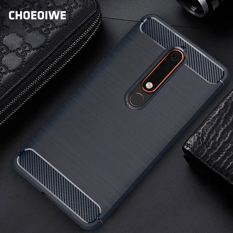 buy CHOEOIWE Fitted Case for Nokia 6 Carbon Fiber Armor Full Soft Case for Nokia 6 2018 Phone Back Cover Silicone Covers Shell
