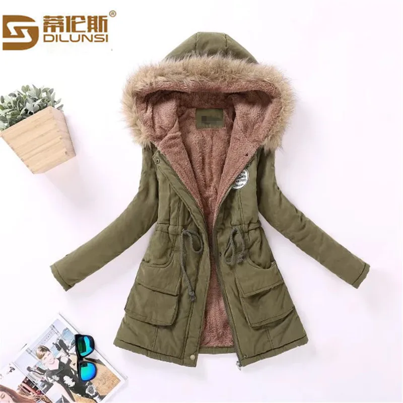 2016 Winter large size cotton jacket women large wool collar hooded coat femme cotton lamb wool