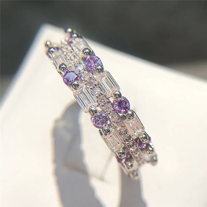 

ROMAD 2 Layer Purple CZ Ring for Women Full Crystal Geometric Square and Round Rhinestone Finger Ring boucle d oreille R4