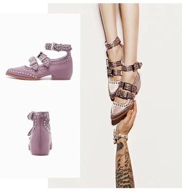 

2018 autumn new word buckle British rivet single shoes female with pointed tip retro inside increased princess shoes women's sho