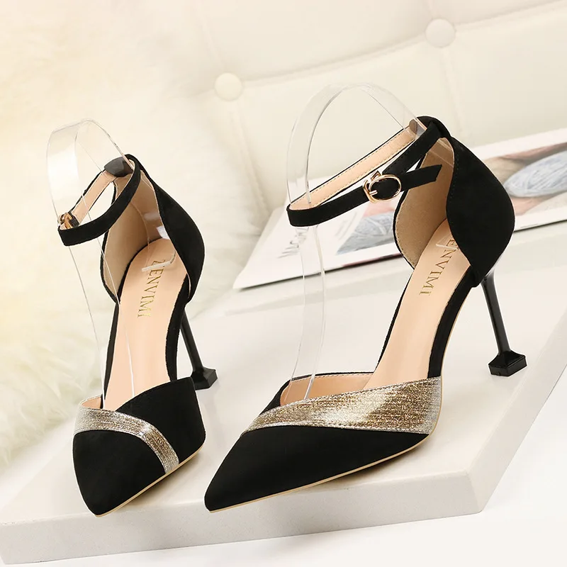 

New 2019 pointed sexy women's high heel sandals summer cat and ladies single shoes