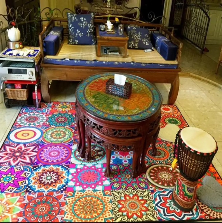 

100*160CM Russian Retro Bohe fashion Ethnic Carpet Living Room Kitchen mat Hallway Absorbent Non-slip Area Rug Home Decor tapis