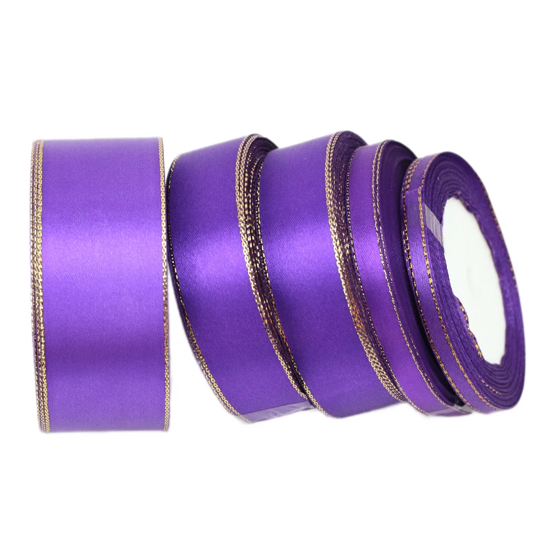 Edge Satin Ribbon Gift Christmas ribbons purple gold 25 yards/roll 6/10/20/25/40mm
