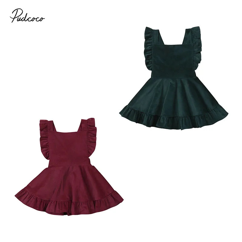 

2019 Brand Newborn Kids Baby Girls Dress Sleeveless Solid Color Ruffle Velvet Party Dress Holiday Children Clothes Sundress 0-5T