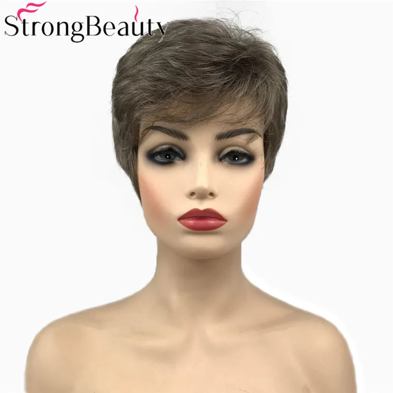 

StrongBeauty короткие синтетические парики, прямые волосы, черный парик для женщин или мужчин