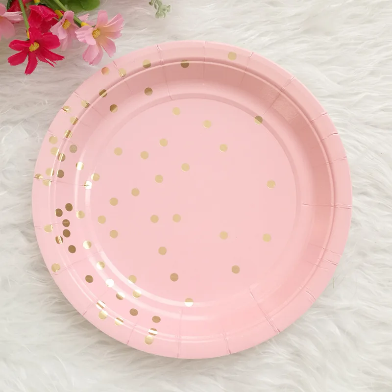 Одноразовые тарелки мятно-зеленый/розовый синий золотой фольга точка 7 дюймов бумажная тарелка тема фестиваль для детского душа свадебные принадлежности