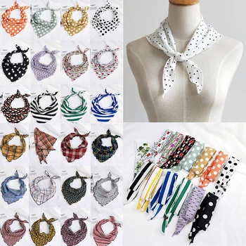 

33*85cm Small Silk Scarf Women's Scarves Striped Polka Dot Print Head Neck Hair Tie Band Elegant Triangle Neckerchief Hair Scarf