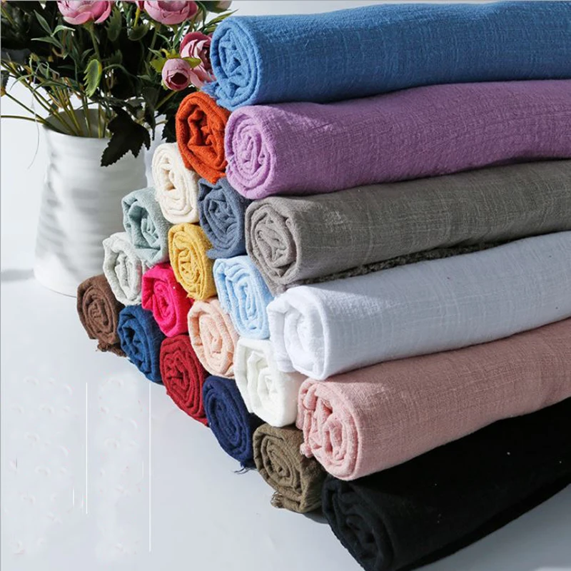 

1.3m wide Bamboo cotton linen crepe fabric solid color wrinkle tissue scarves soft fabric for summer clothes dress patchwork