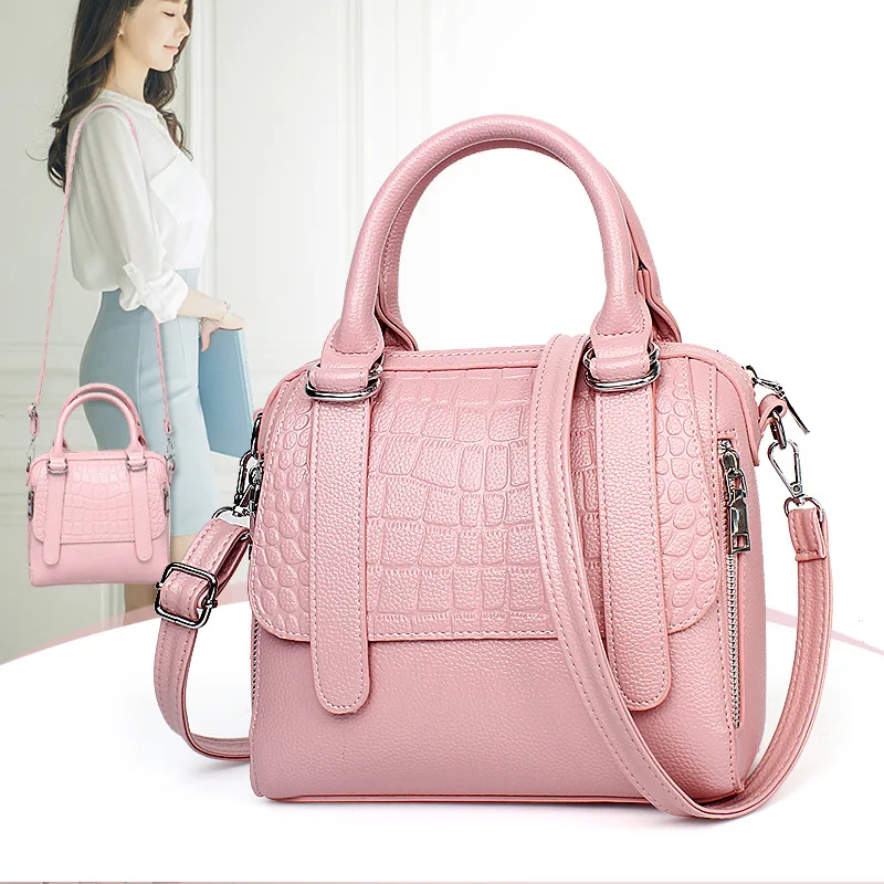 النساء حقائب يد جلدية حقيبة المرأة تمساح حمل الإناث Crossbody حقائب كتف العلامة التجارية المرأة أعلى-حقائب بيد Sac الوردي