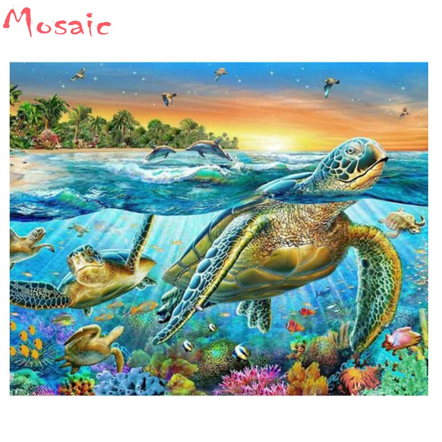 

New Year Turtle In Sea Diamond Painting Cross Stitch Diamond Embroidery square/round Rhinestone Handwork Home Decor gift