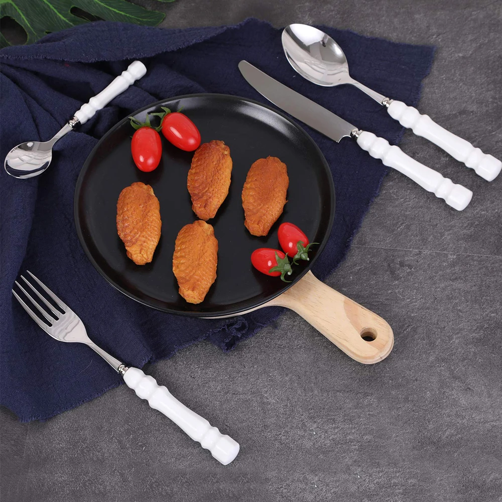 24PCS Cutlery Flatware Set Stainless Steel & Ceramic Tableware Food Set Knife Fork Spoon for Kitche - 32964443559