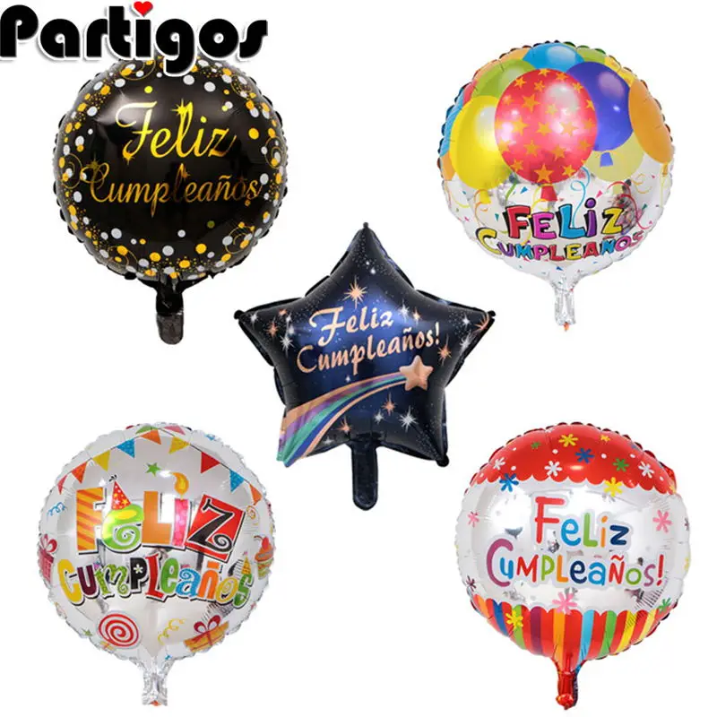 

5pcs 18 inch Happy Birthday Foil Balloons Spanish language Happy Birthday Inflatable Toys Ballons Decoration 45cm*45cm