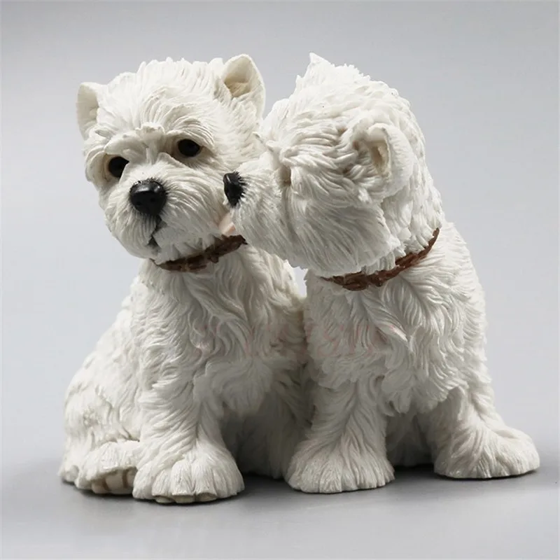 Симпатичная статуя щенка имитация West Highland White Terrier пары собак креативный полимер