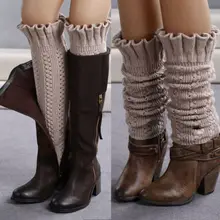 Модные теплые зимние вязаные гетры с цветочным узором для девочек; мягкие эластичные вязаные сапоги с оборками; длинные сапоги; комплект с утеплителем