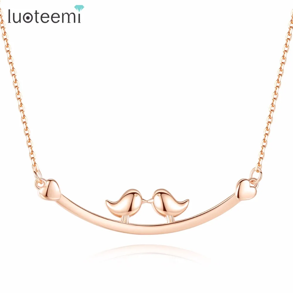 

LUOTEEMI Necklace 925 Sterling Silver Two Birds In The Branches Pendant Cute Romantic Gift For Girl Friend Wife Mom Party Prom