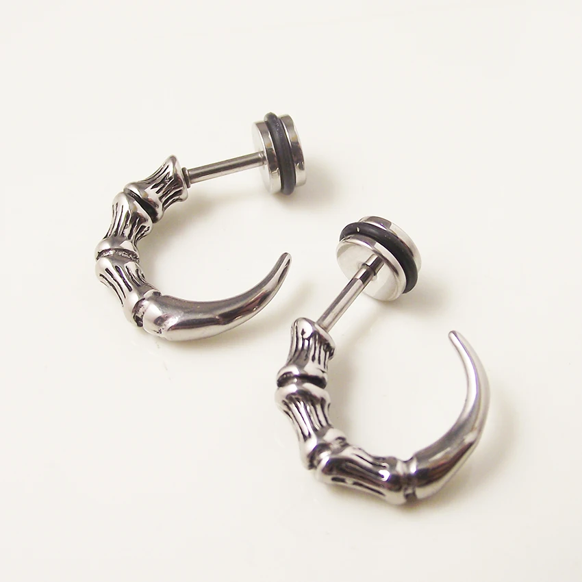 2pcs Vintage Stainless Steel Cute Hawk Eagle Claw Earring Stud Men Girl