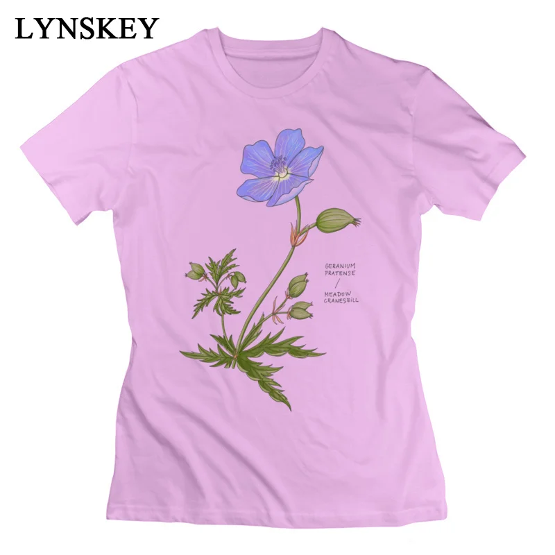 LYNSKEY New Fashion Summer Summer/Fall Meadow Cranesbill T Shirts 100% Cotton Round Collar Girl Tops Shirt Normal Clothing Shirt white