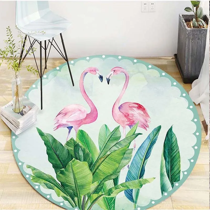 

NEW Tropical plant flamingo printed home decorative round carpet cartoon round area rugs parlor bedroom floor mat anti-slip KP01