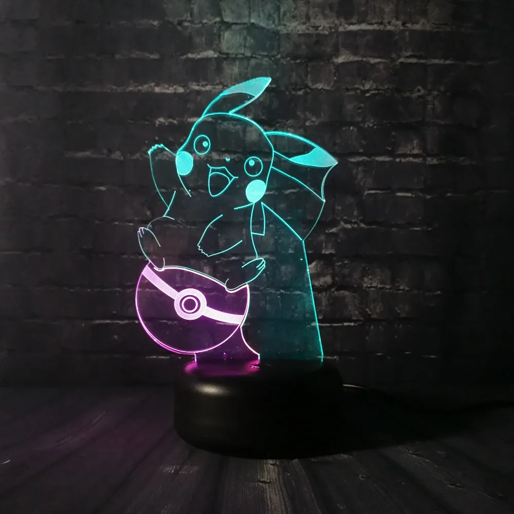  New Pokemon Pikachu Action Figures 3D Mixed Night Light 7 Color Change Bulb LED Cartoon Lamp USB To - 32889472625