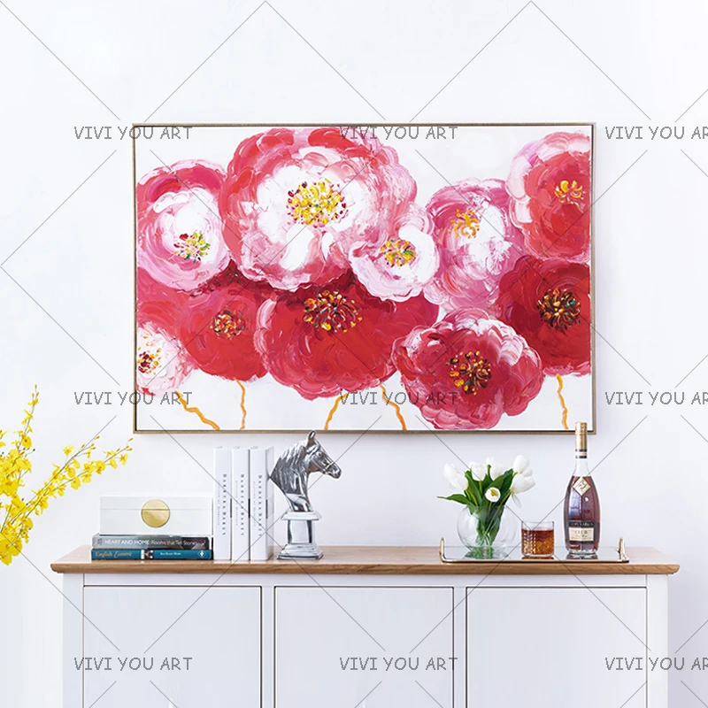 100% Handmade Modern Red Flowe Oil Painting Blossom Lily Flower Picture For Home Wall Designs Art 1 Piece Set Decoration | Дом и сад