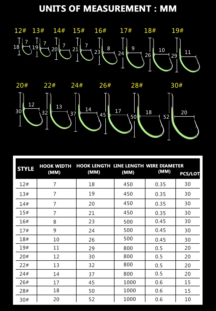 Ganchos de Pesca com Linha Acessórios de Pesca Brilho na Noite Ganhando Pacote Luminoso Fishhooks Suprimentos Iscas 14 12-30 3 Esporte e Lazer