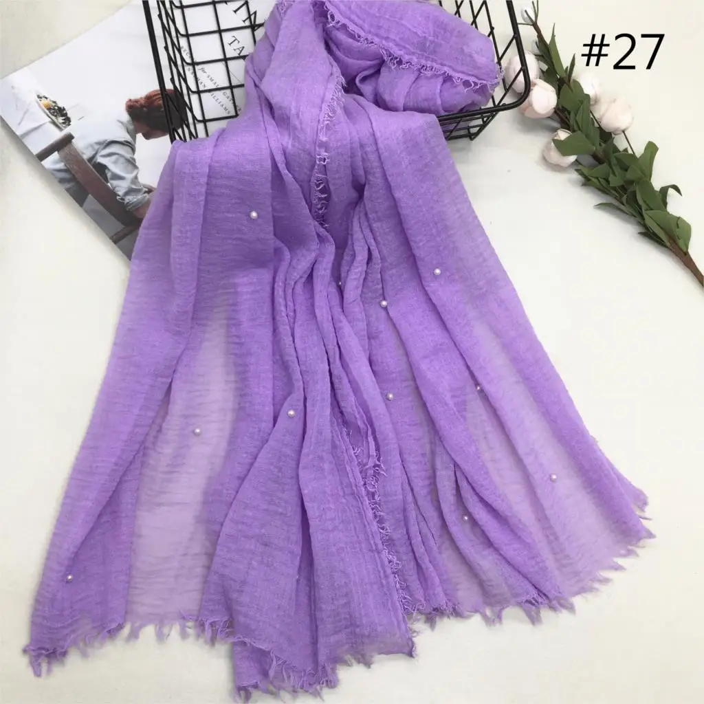 1PCS Hot sale with a pearl scarf women soft solid hijabs foulard muffler shawls big pashmina Muslim women wrap headscarves