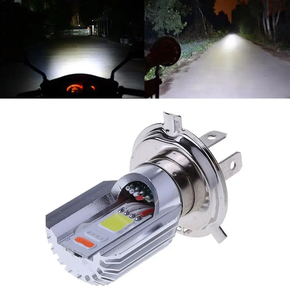 

NEW H4 Motorcycle COB LED Front Light Bulb Lamp Headlight Hi/Lo Beam 3 Colors for LED
