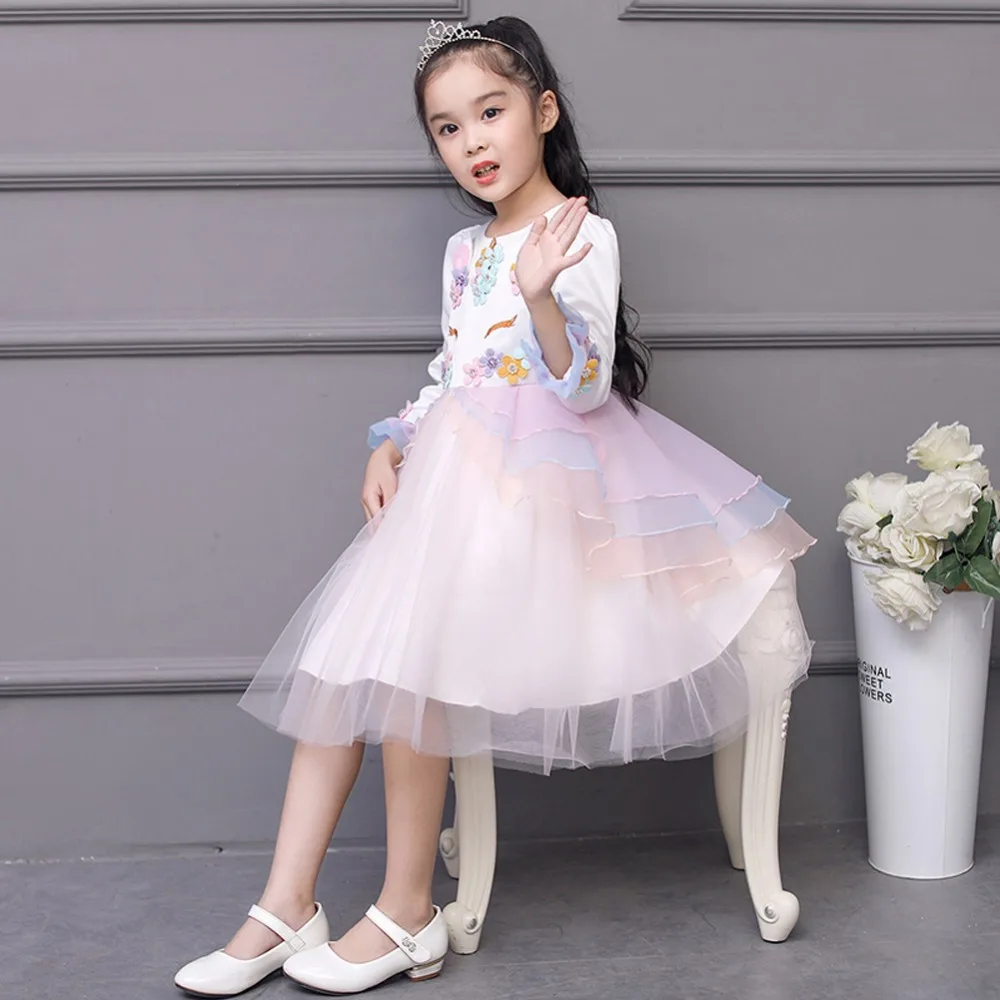 

2019 Spring Flower Unicorn Dress for Girls Birthday Party Cosplay Costume Children Kids Princess Party Tutu Tulle Girls Dress