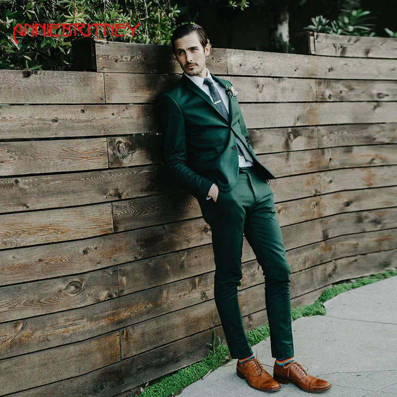 2018 новый бренд Green мужской костюм s для свадьбы Slim Fit смокинг жениха 2 шт. Street Мужской костюм для Бизнес красавец блейзер