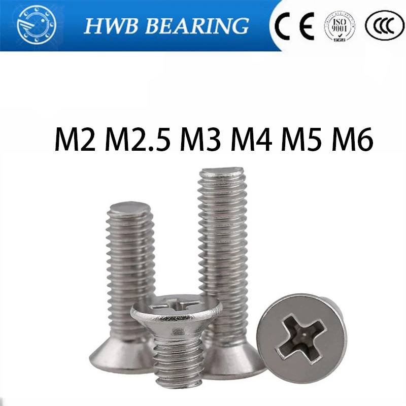 

10/20/50Pcs M2 M2.5 M3 M4 M5 M6 DIN965 GB819 304 Stainless Steel Flat Head Countersunk Phillips Machine Screws