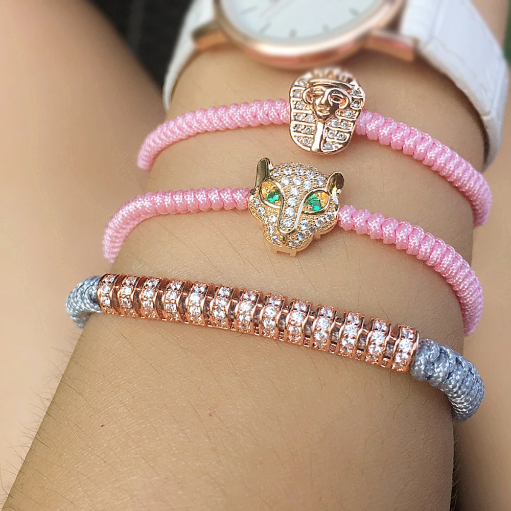 Mcllroy Women Bracelets Jewelry Micro Pave CZ Leopard Head Beads &amp Rope Braided Best Friend Bracelet Gifts For | Украшения и