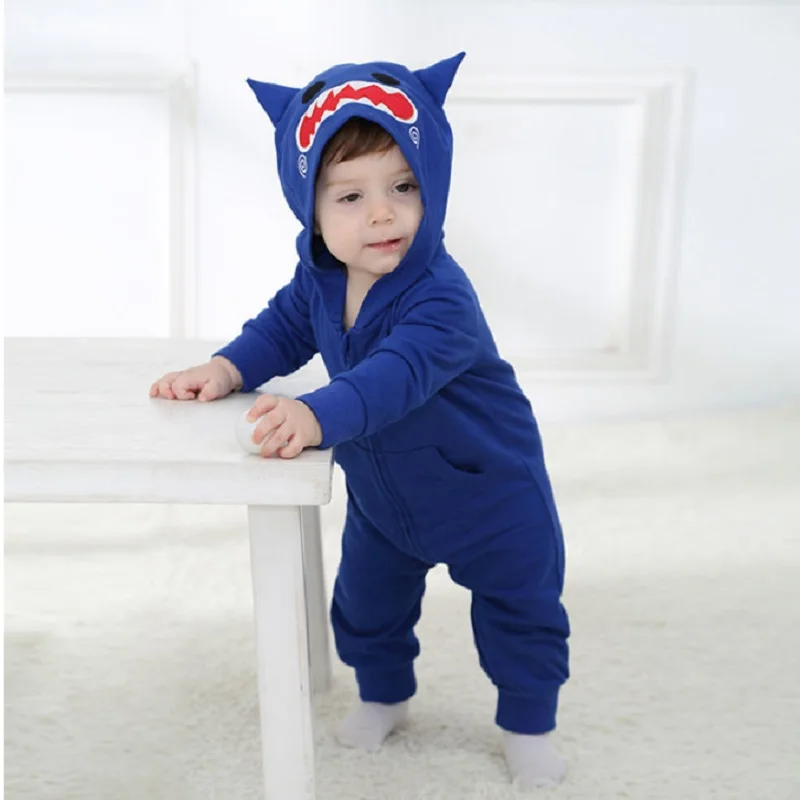 

Androktones 2018 Spring Newborn Infant Baby Clothes Pure Cotton Blue Romper Hooded Jumpsuit Robot Onesie Cosplay Boys Costume
