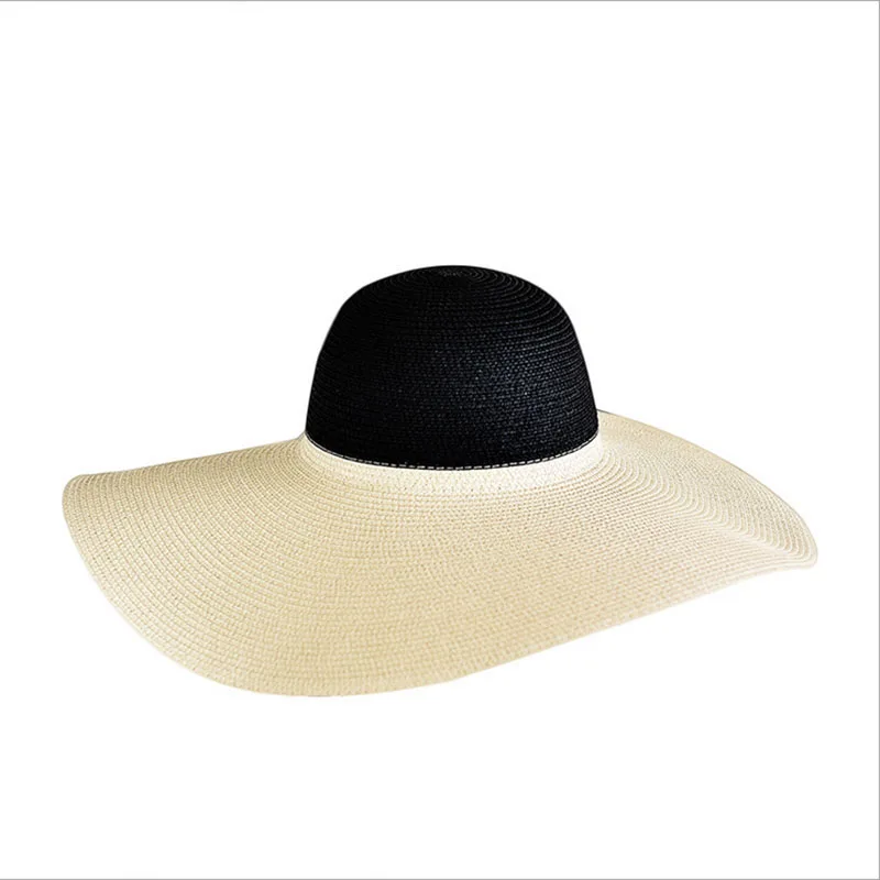 أزياء أنيقة القش طوي الشمس حماية قبعات في الهواء الطلق Sunhats النساء الكلاسيكية لصق القش قبعة كبيرة حافة الشاطئ في الهواء الطلق قبعات