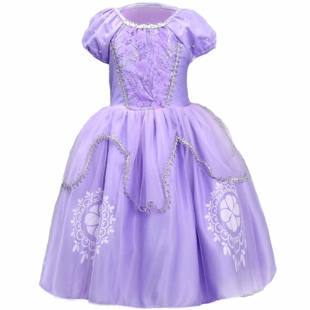 NEW Fancy Dress Baby Girls Kids Clothes Cartoon Sofia Purple Pageant