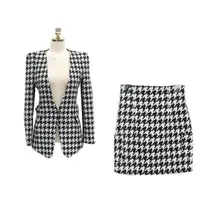 Горячий корейский OL темперамент Тонкий сшивание Хаундстут костюм шерстяной жакет модный пакет хип юбка костюм женский BSQ07