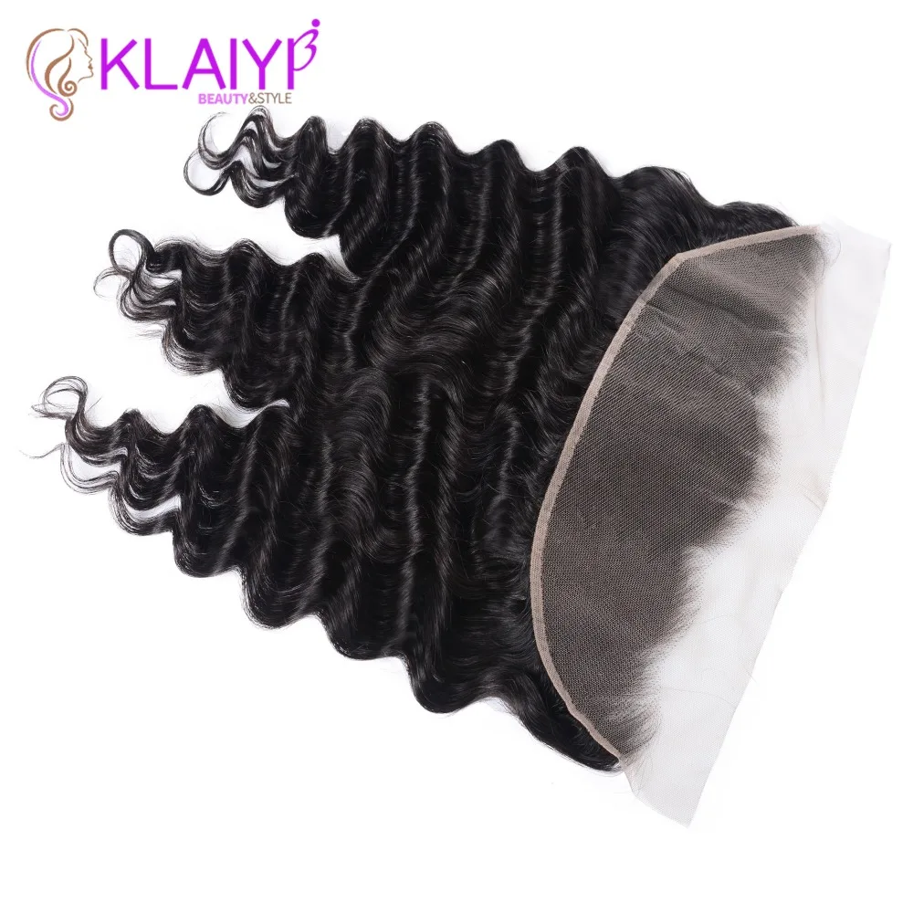 Klaiyi Hair Brazilian Loose Deep Wave Hair Lace Frontal Closure 13x4 Swiss Lace Ear To Ear Remy Human Hair Frontal
