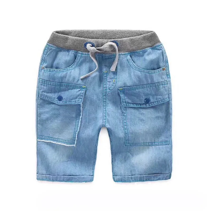 

Baby Boys Capris Pants Soft Thin Children's Clothing Casual Capris Denim Pants For Boy Light Blue With Pockets Kids Summer wear