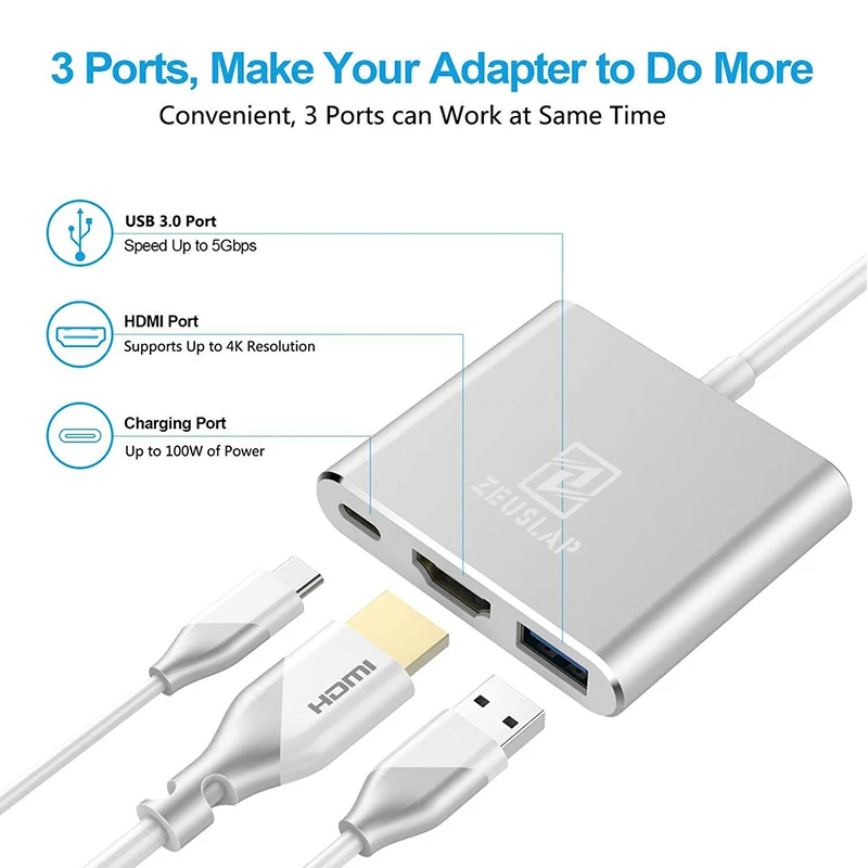 ZEUSLAP USB 3,1 type C к HDMI концентратор адаптер 4K usb-хаб для Mac Air Pro huawei Mate10 samsung S8