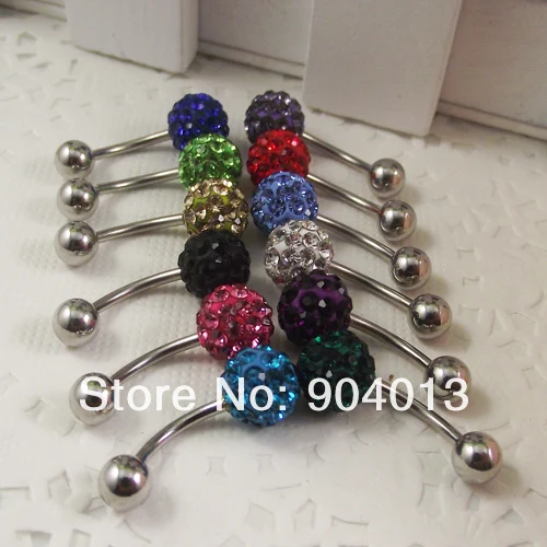 24pcs/lot Full Crystal single gem belly ring rhinestone mixed color