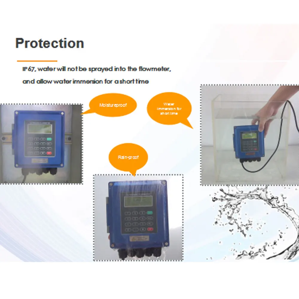 Digital Ultrasonic Water Flowmeter Wall Mounted Clamp On TM-1 Transducer DN50mm-700 TUF-2000B RS485 interface IP67 protection