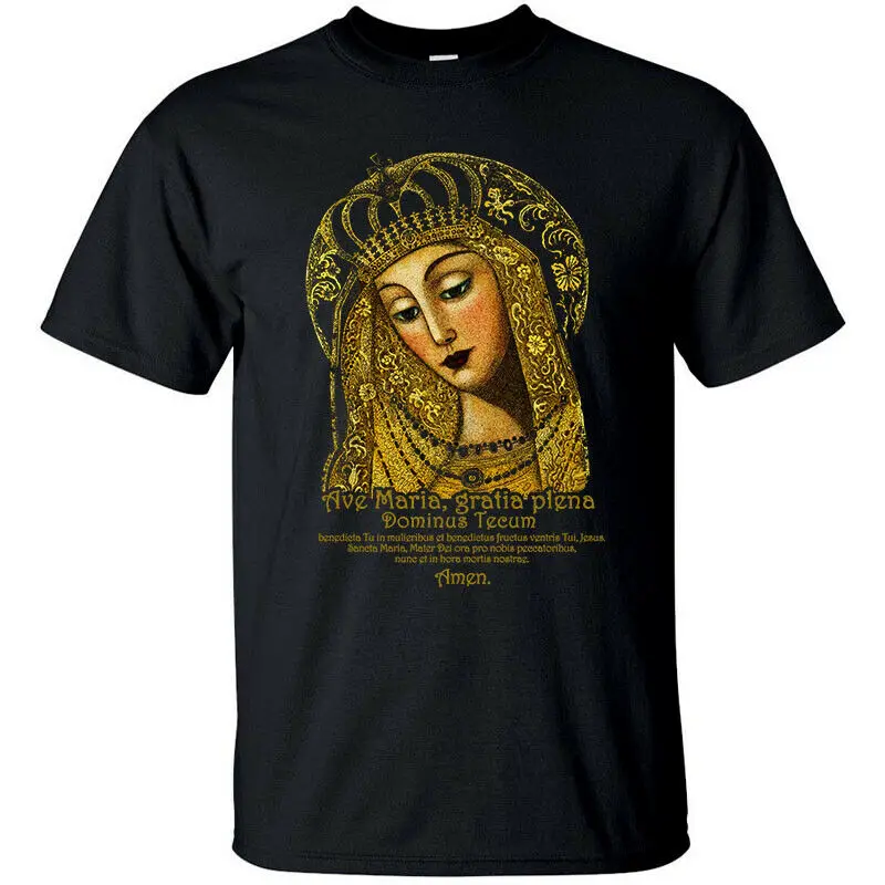 Hail Mary с молитвой AVE MARIA Virgin catcotic Our Lady Футболка (черный) Newest новейшие футболки