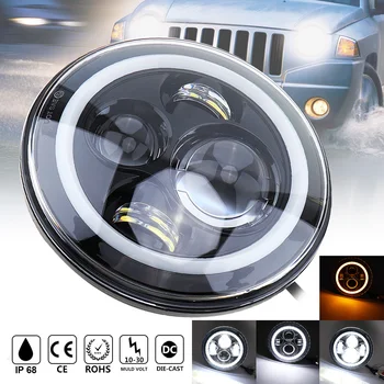 

7 Inch 45W LED Headlights with Halo Ring Turn Signal White/amber Headlamp Fit for Jeep Wrangler JK LJ CJ Hummer H1/H2 Off road V
