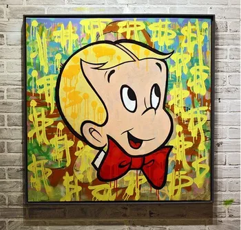 

Free shipping pop artist Painting boy Graffiti money art popular famous artist arts poster hand painted no frame T-055