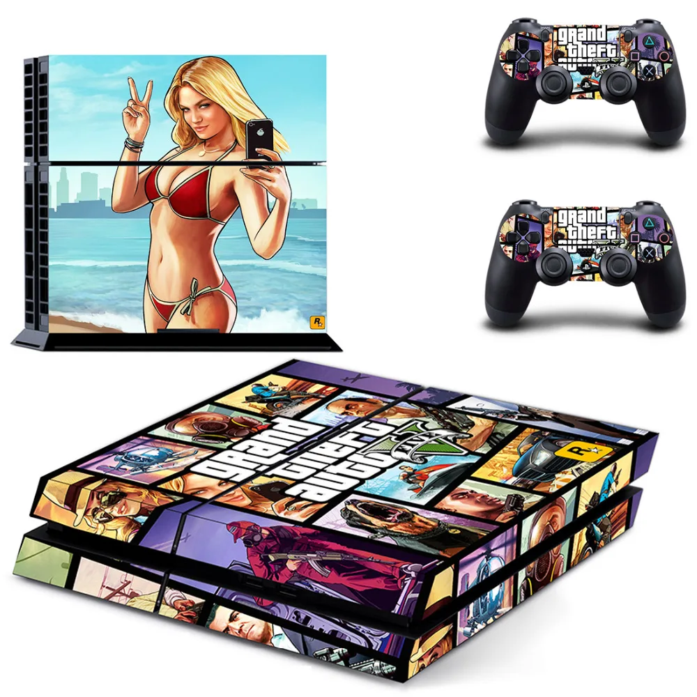 Grand Theft Auto V GTA 5 PS4 наклейка на консоль Sony PlayStation 4 и 2 контроллера виниловая